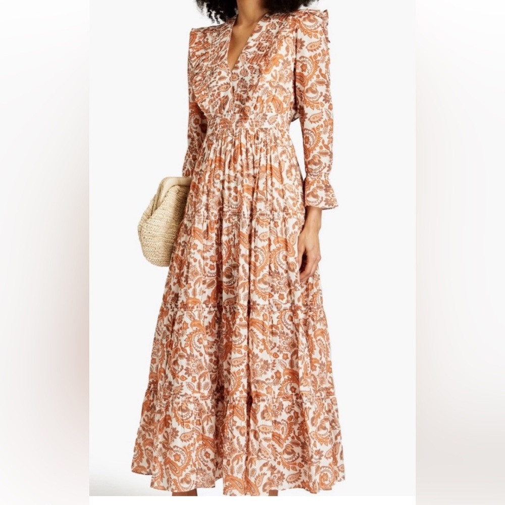 Maje Orange and White Long Sleeve Dress